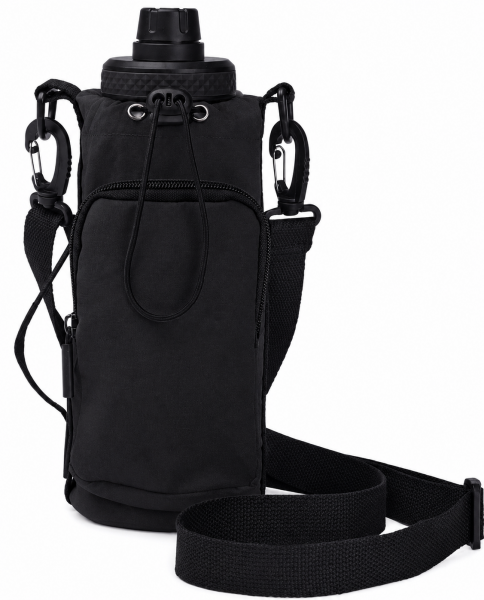 2301 Black Crinkle Nylon Practical Bottle Bag