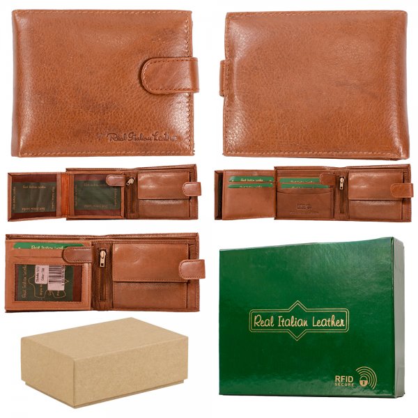 1213 TAN REAL ITALIAN LEATHER WALLET BOX OF 12