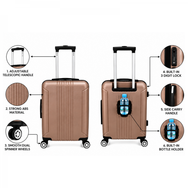 T-HC-US-1862 Rose Gold EasyJet Cabin Travel Suitcase
