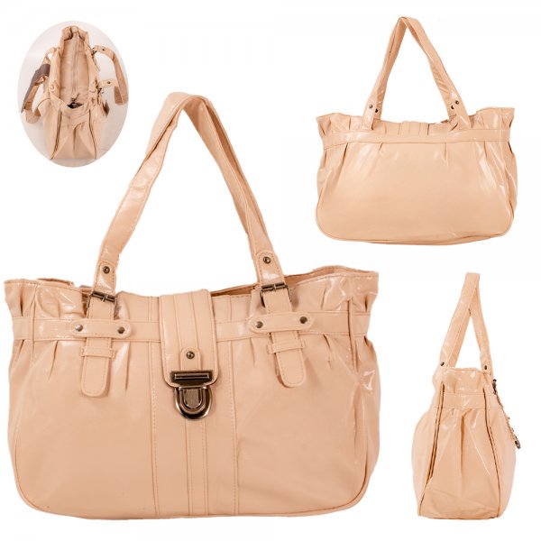 JB.HB-2053 BEIGE FLIP-LOCK FASHION SHOULDER BAG