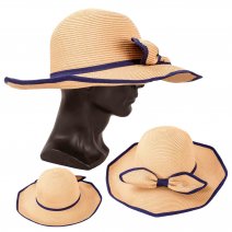 8755 TAN LADIES MEDIUM BRIM SUN HAT WITH STRAW BOW