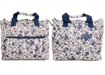 LL-7433 SHOPPING BAG BEIGE NAVY FLOWER PRINT