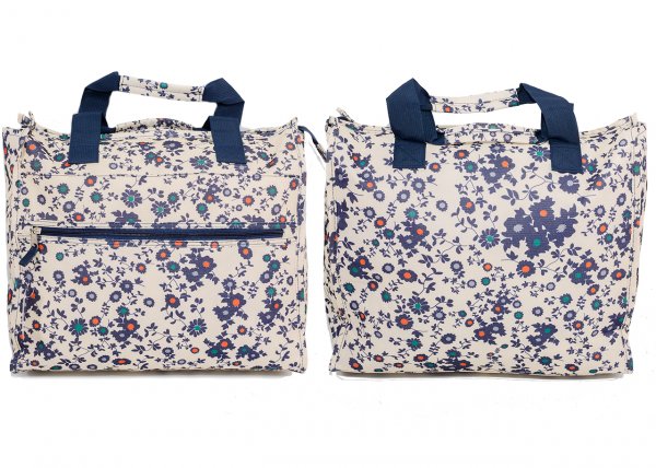 LL-7433 SHOPPING BAG BEIGE NAVY FLOWER PRINT