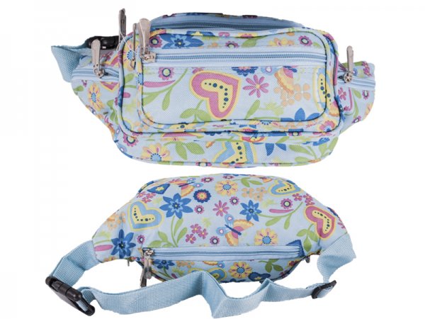8056 Blue Floral Bright Colored Multizip Bumbag