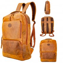 0865 TAN/CAMEL HUNTER LEATHER RFID BACKPACK W/ BACK ZIP & 3 ZIP