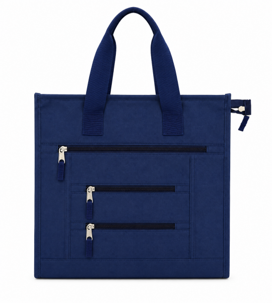 LL-7432 - Shopping Bag NAVY - 3 Side Zips