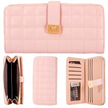 7253 BLUSH PINK QUILT LEATHER GRAIN LARGE PU PURSE W/COIN SEC