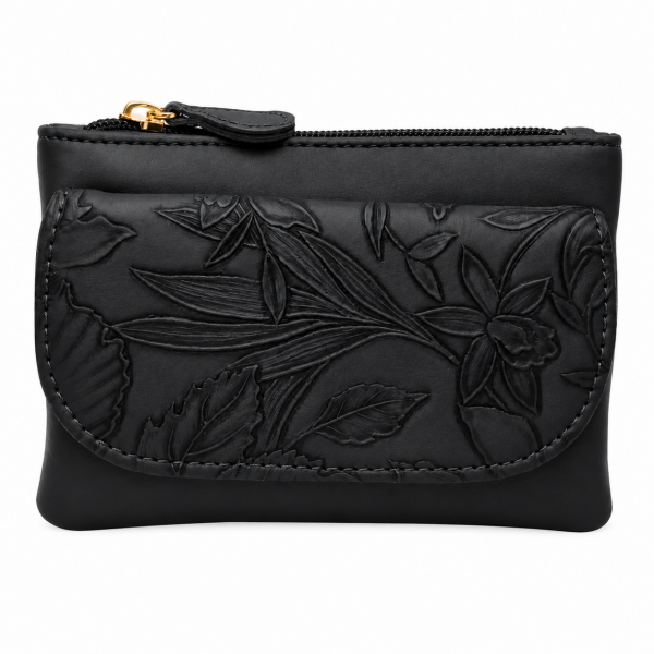 5706 Black Lorenz Floral Embossed Coin Purse