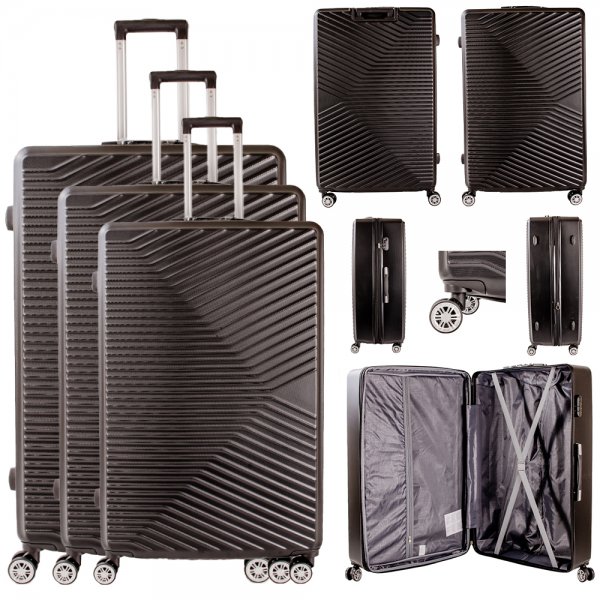 T-HC-11 BLACK SET OF 3 TRAVEL TROLLEY SUITCASE