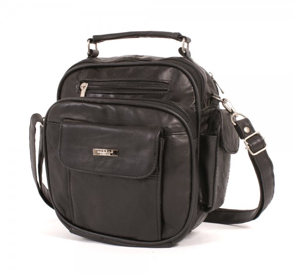 1456 BLACK- S.Nappa Gents Bag with 5 Zips & 2 Pckts.