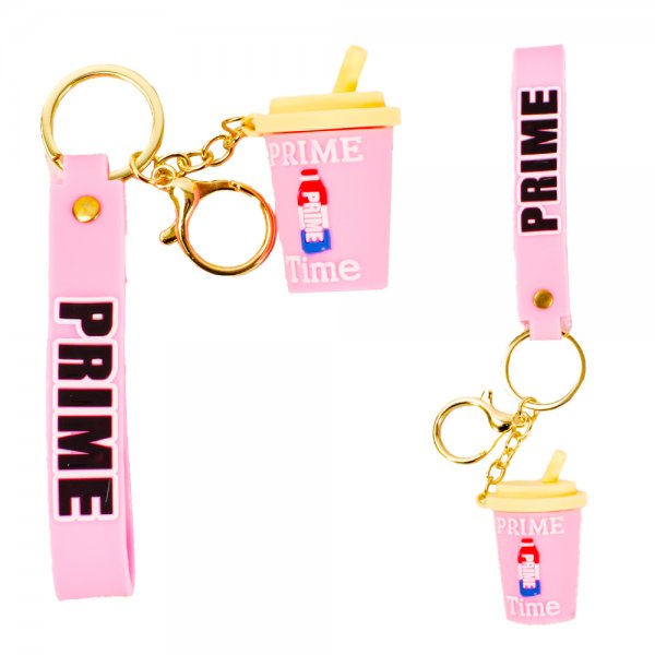 PRIME DRINK PINK CUP STYLE FASHION METAL/RUBBER KEYCHAIN