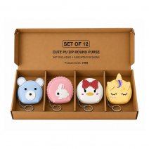 7090 Assorted Animal Cute PU Zip Round Purse Set of 12