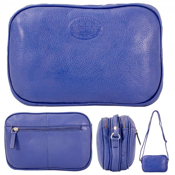 0595 AZURE PEBBLE LEATHER TRIPPLE TOP ZIP RFID X-BODY BAG