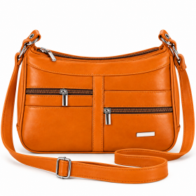1955 Tan Twin Top Leather Fashion Shoulder Bag W/5 Zip (New)