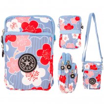 LL-5F BLUE PINK/RED/WHT FLOWER DOUBLE ZIP RND X-BODY BAG