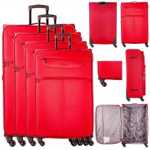 1975 RED SET OF 4 TRAVEL TROLLEY SUITCASES