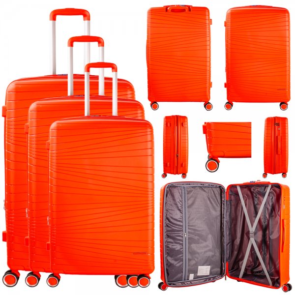 T-HC-PP-01 ORANGE SET OF 3 TRAVEL TROLLEY SUITCASE