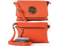 5803-PAPRIKA Faux Leather Flapover Bag, Inner & Back Zip - O093