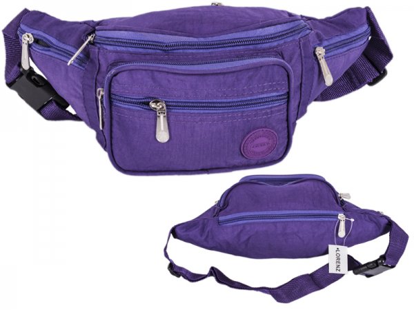 2522 PURPLE Crinkled Nylon Bumbag with 6 Zip Pockets