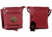 5802SANGRIA Faux Leather Dble Top Zip X-Bdy Bag with Frnt Pk