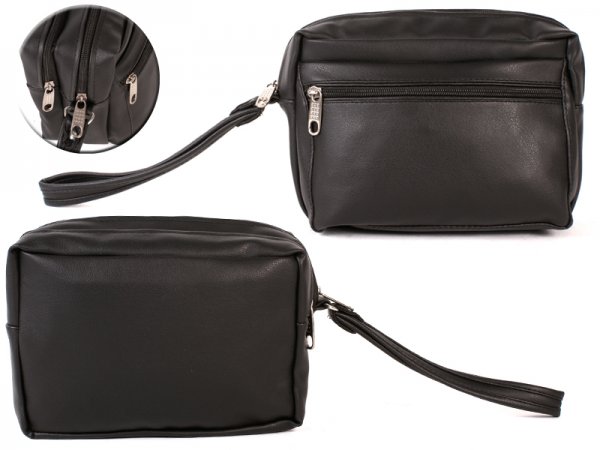 BLACK LEATHER WASH BAG - M153