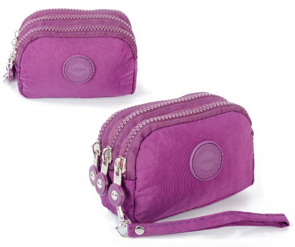 2507 PURPLE MEDIUM TRIPLE ZIP ROUND PURSE WITH DETACHABLE STRAP