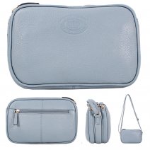 0595 ICEBERG PEBBLE LEATHER TRIPPLE TOP ZIP RFID X-BODY BAG