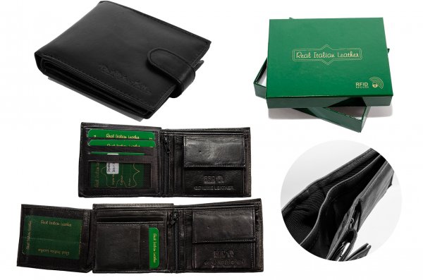 1065 BLK- RFID CARD PROTECTION GENUINE LEATHER WALLET GRN BOX