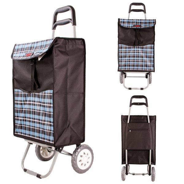 6961/S BLACK/BLUE CHECK 2-WHEEL SHOPPING TROLLEY