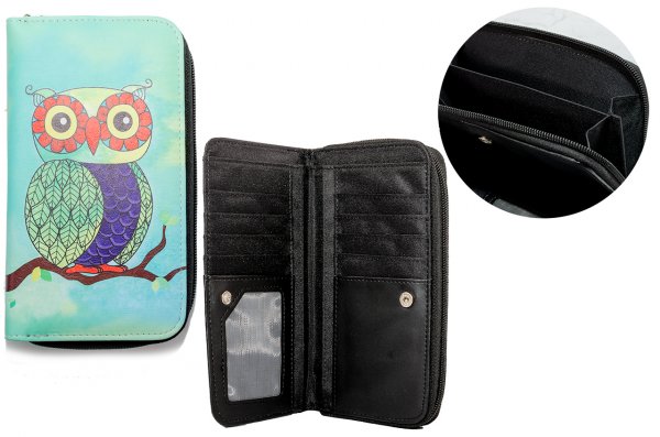 7097 RFID LARGE PURSE WITH PRINTED DESIGNS OWL