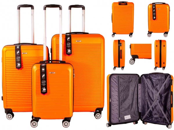 EV-442 ORANGE SET OF 3 TRAVEL TROLLEY LUGGAGE SUITCASE