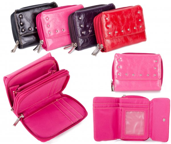 PU-51 PINK PU PURSE W/ 2 ZIP & CREDIT CARD SLOTS