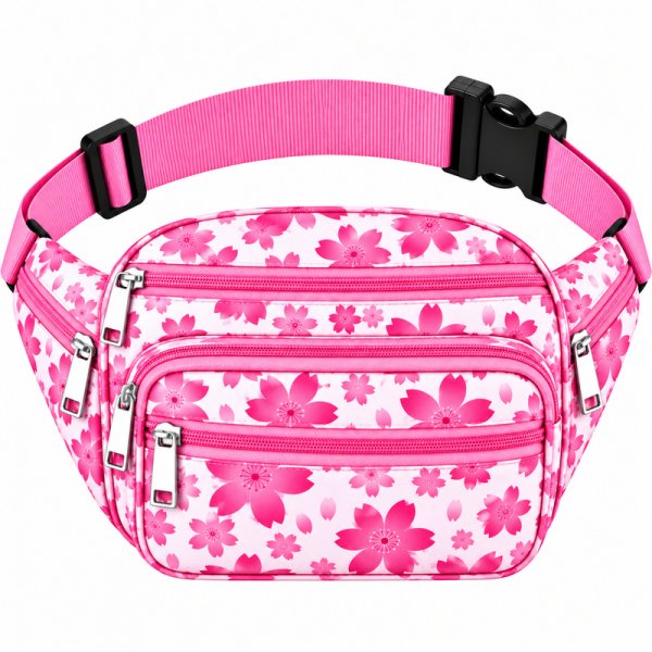 8056 Pink Flower Bumbag W-7 Zips (New)