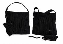 5848 Black Pleated Tote Shoulder Bag with Matching Wristlet