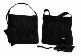 5848 Black Pleated Tote Shoulder Bag with Matching Wristlet
