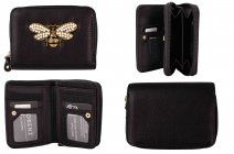 7108 MEDIUM ZIP RND PU BLACK PURSE WITH WALLET SECTION WITH BEE