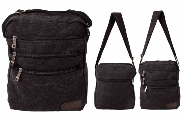 LL-145 BLACK CANVAS SHOULDER BAG