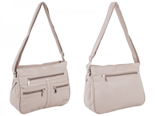 5867 TAUPE Dble Top Zip PU Bag,Multi Zips, Adj. Strp