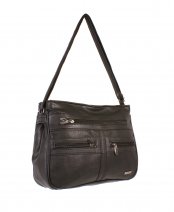 5867 BLACK Dble Top Zip PU Bag,Multi Zips, Adj. Strp