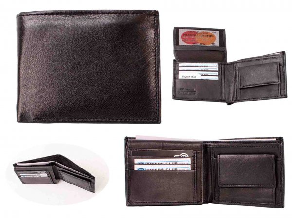 1143 RFID BLK S. NAPPA NOTECASE WID INNER ZIP CN PKT FLAP WALLET