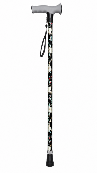 1971 Black Magnolia Floral Adjustable Walking Stick