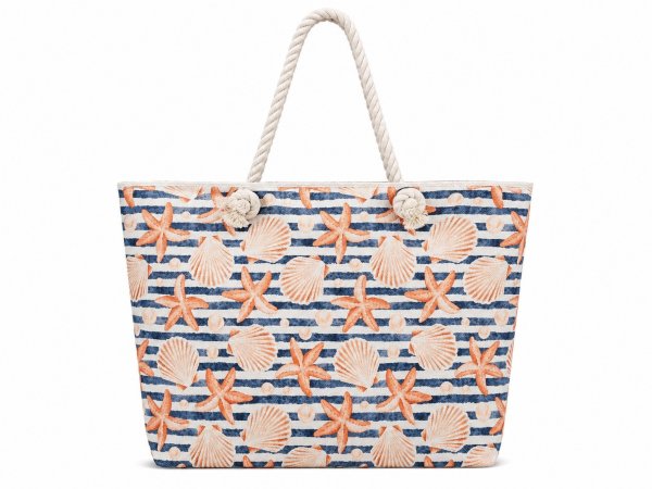 3406/Blue Stripe with Shells Top Zip Tote/Beach