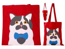 GRACE102 RED CANVAS TOTE CAT SHOPPING/BEACH BAG