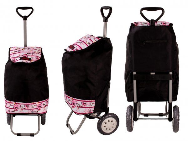 6957/S black with cherry blossom Shopping Trolley