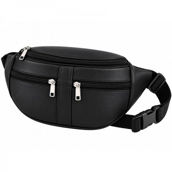 BB 006 Black Soft Leather Bumbag/Waist Bag (New)