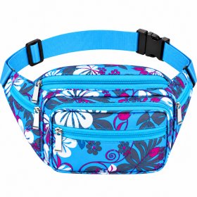 8056 Dark Blue Floral Bright Colored Multizip Bumbag (New)