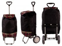 6957/S BLACK WITH BURGUNDY CHECK SHOPPING TROLLEY ADJUSTABLE HAN