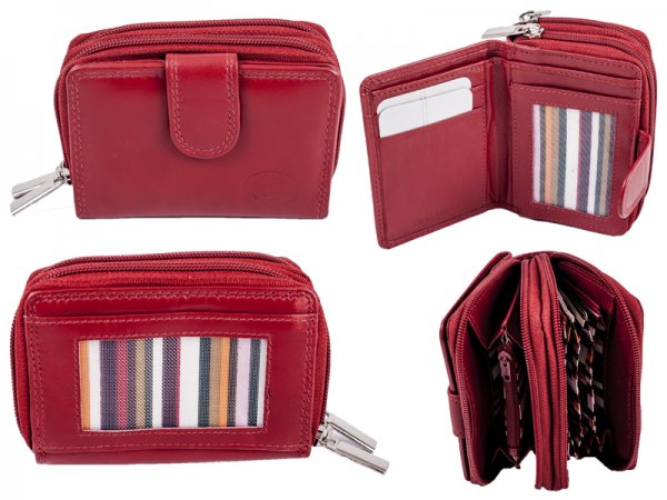 1073 Dark Red Sft C.Nappa Twin Zip Rnd Purse, Pass Pocket