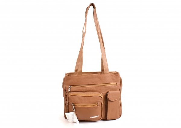 3752 TAN COW Large Multi Zip Cow Hide Bag