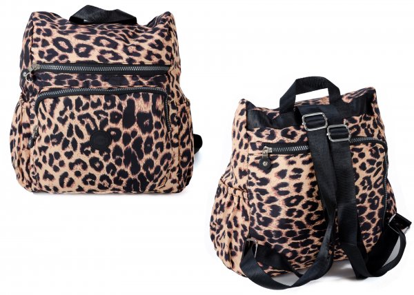 2447 Leopard Backpack ront Zipped Backpack with Front Zip Pocket